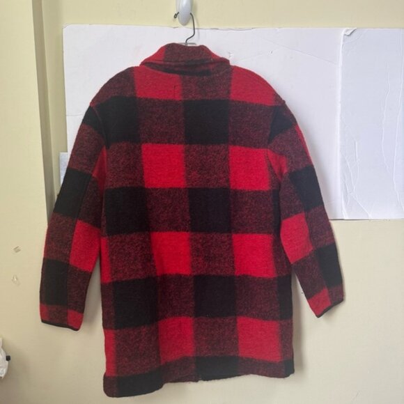 Roots Canada Seymour Wool Plaid Zip Jacket Pockets Red Coat Cozy Preppy Warm M - Picture 4 of 16